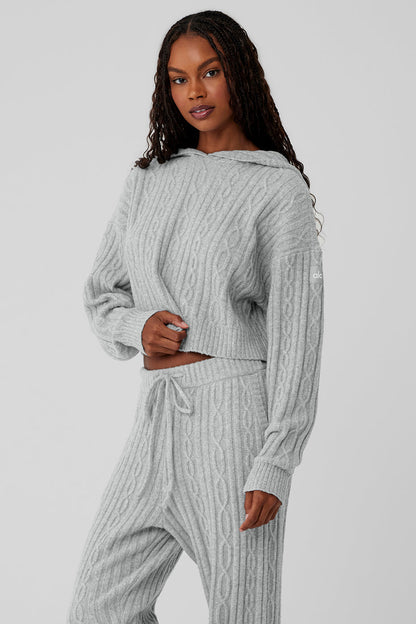 Cable Knit Winter Bliss Hoodie - Athletic Heather Grey