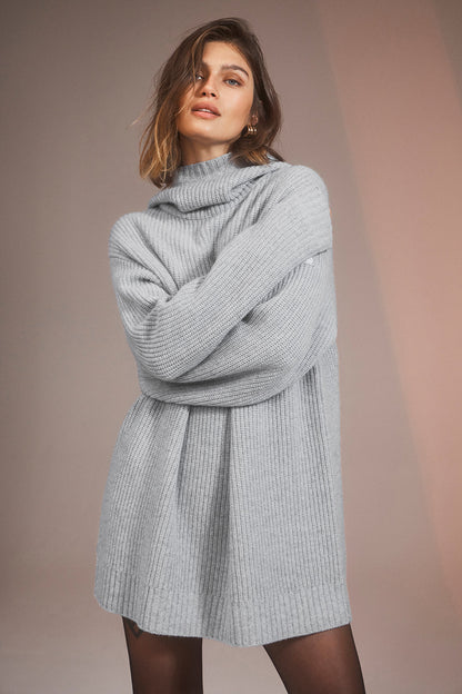 Cashmere Ma Cherie Hooded Dress - Light Heather Grey