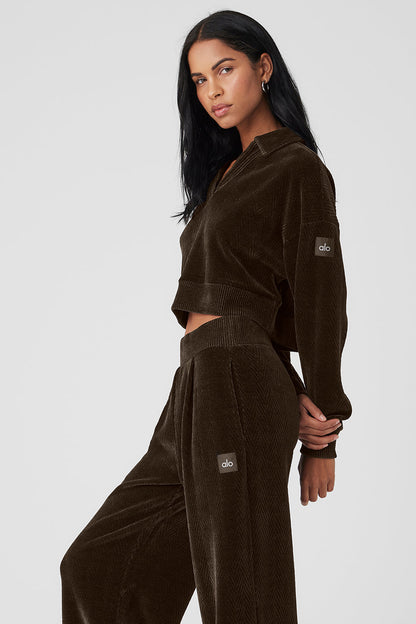 Cropped Cozy Day Henley Pullover - Espresso