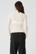 Mesh Sheer Illusion Mock Neck Long Sleeve - Ivory