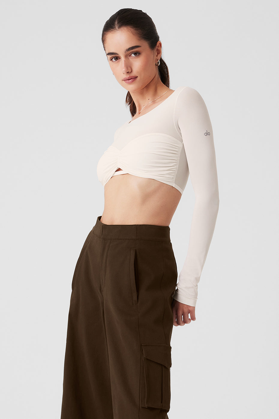 Mesh Sheer Illusion Cropped Long Sleeve - Ivory