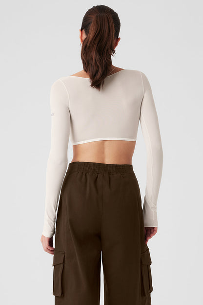 Mesh Sheer Illusion Cropped Long Sleeve - Ivory