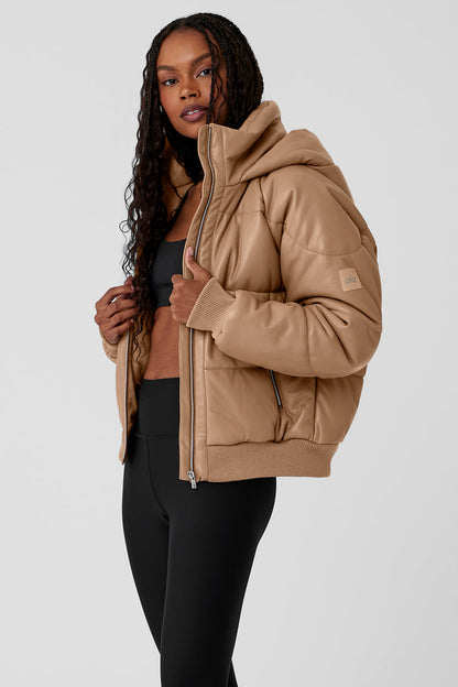 Faux Leather Boss Puffer - Toasted Almond
