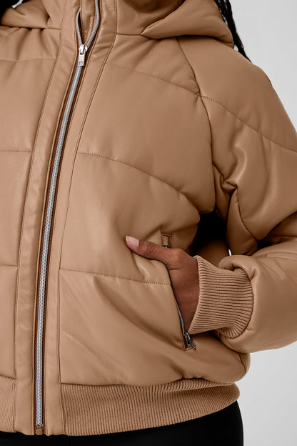 Faux Leather Boss Puffer - Toasted Almond