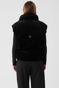Ribbed Velour Mountain Side Puffer Vest - Black