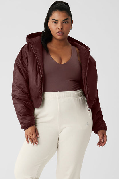 Ripstop Cropped Cosmo Zip Up Hoodie - Cherry Cola