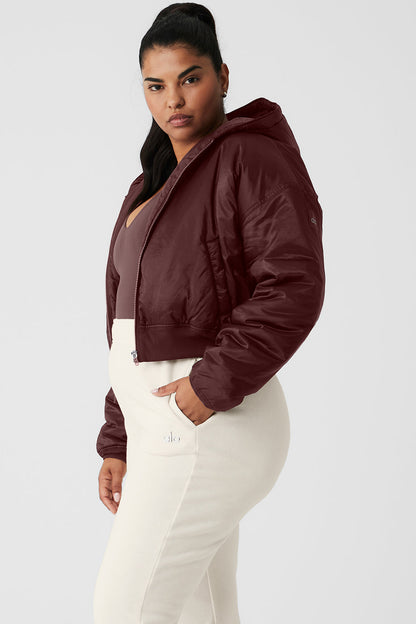 Ripstop Cropped Cosmo Zip Up Hoodie - Cherry Cola