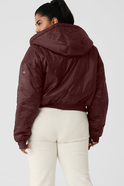 Ripstop Cropped Cosmo Zip Up Hoodie - Cherry Cola
