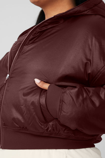 Ripstop Cropped Cosmo Zip Up Hoodie - Cherry Cola