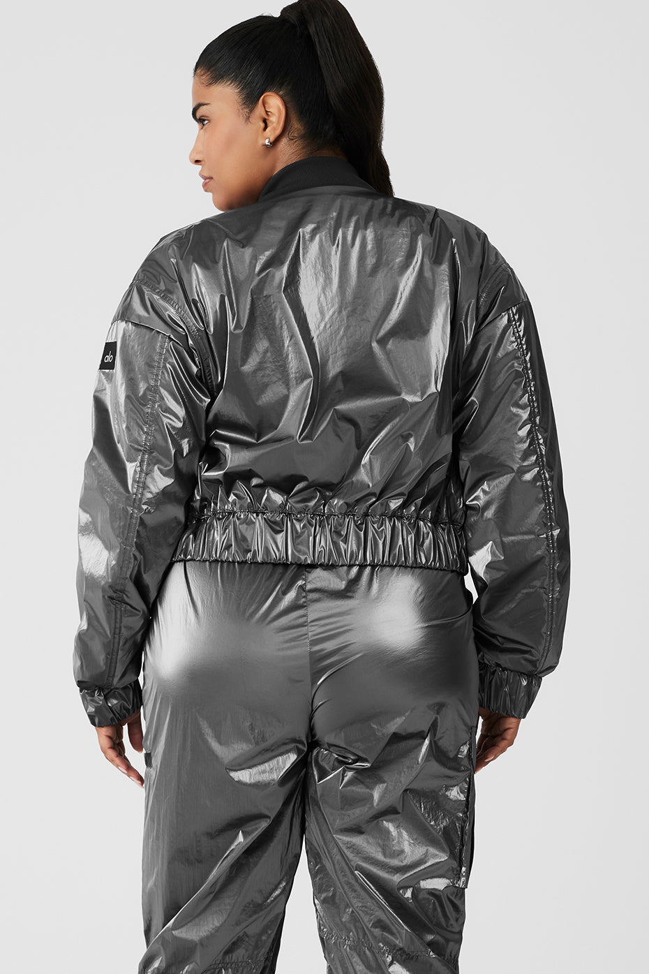 Metallic Cropped Break Line Bomber Jacket - Silver Metallic