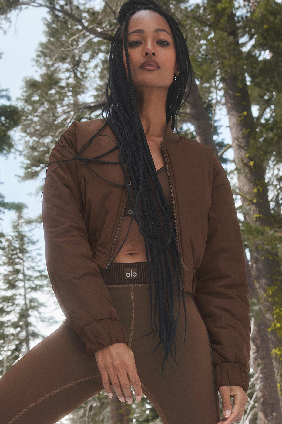 Cropped Break Line Bomber Jacket - Espresso