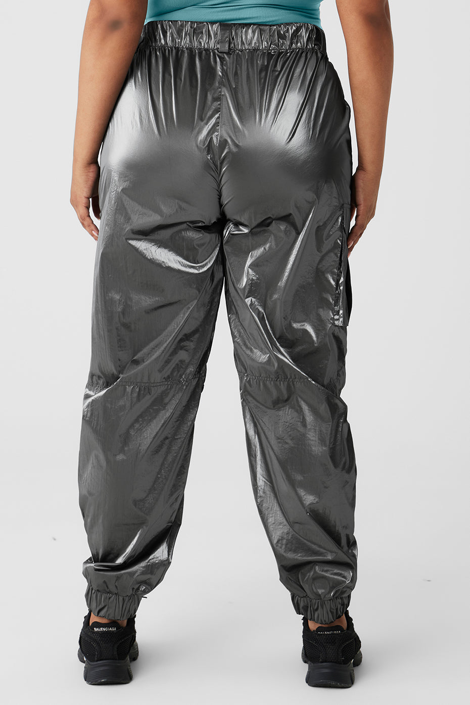 Metallic High-Waist Break Line Jogger - Silver Metallic