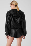 Faux Leather Power Hour Full Zip Cropped Jacket - Black