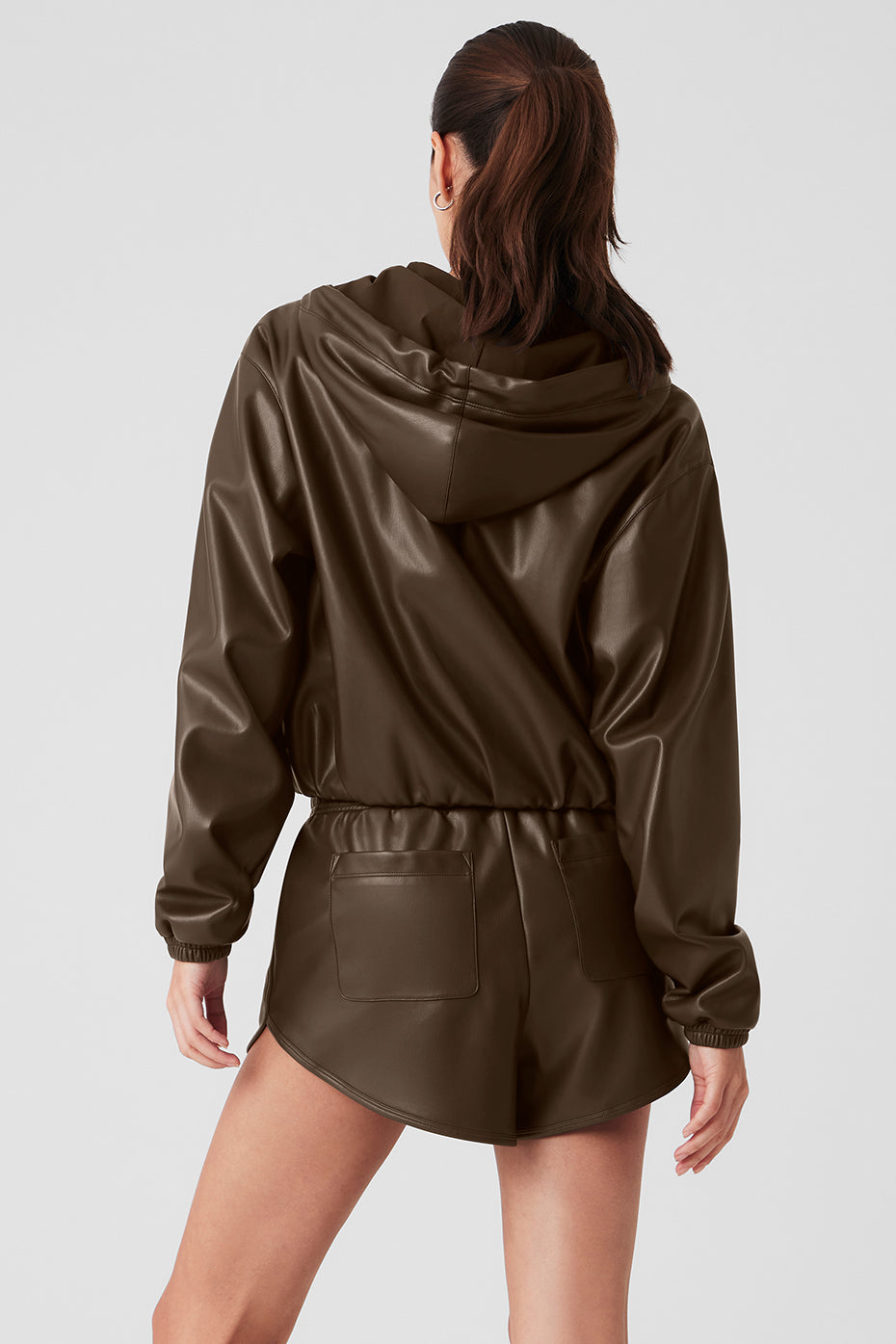 Faux Leather Power Hour Full Zip Cropped Jacket - Espresso
