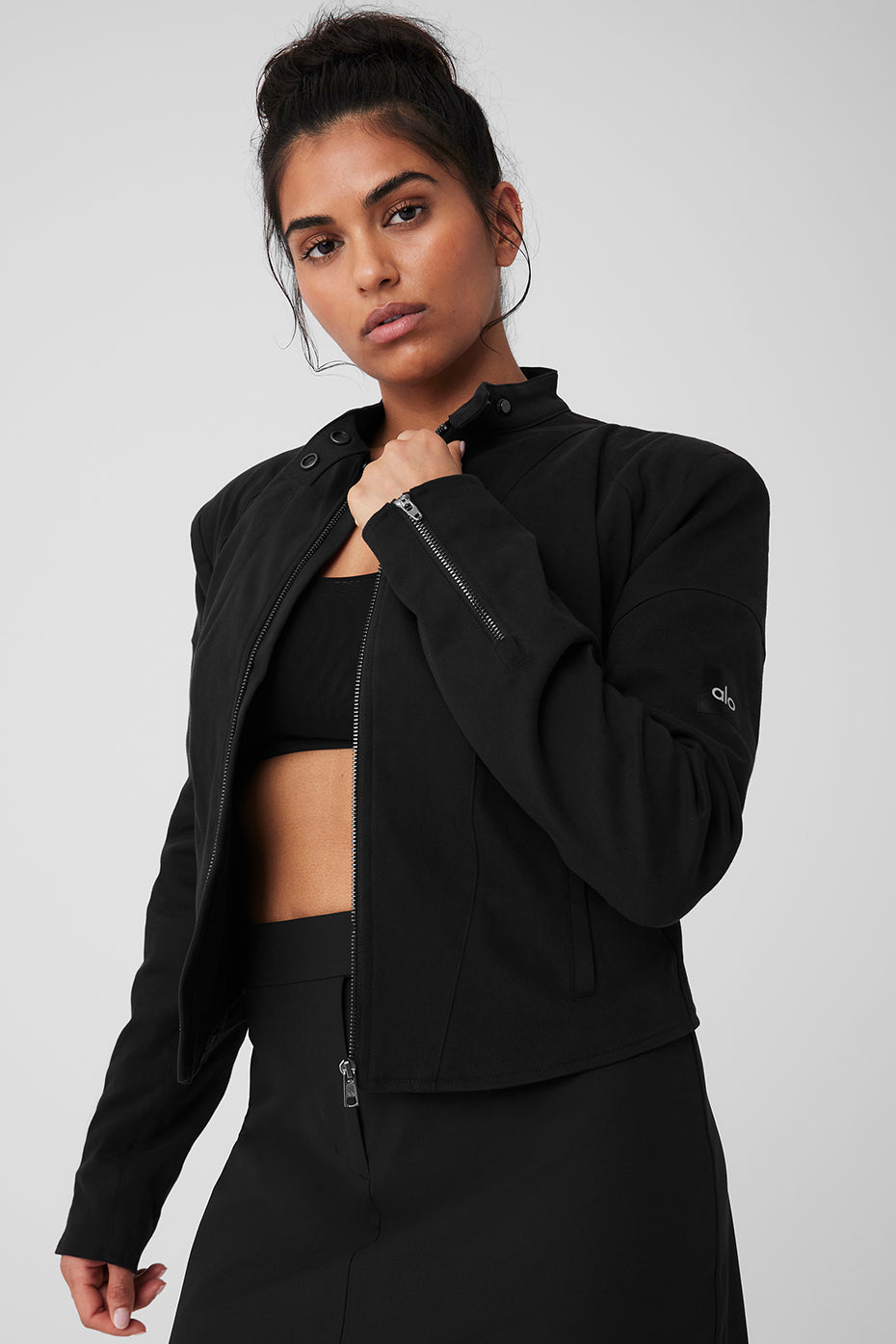 Cropped Full Throttle Moto Jacket - Black