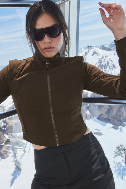 Cropped Full Throttle Moto Jacket - Espresso