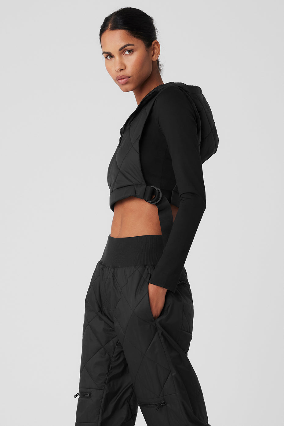 Cropped Snowrider Sleeveless Puffer Top - Black