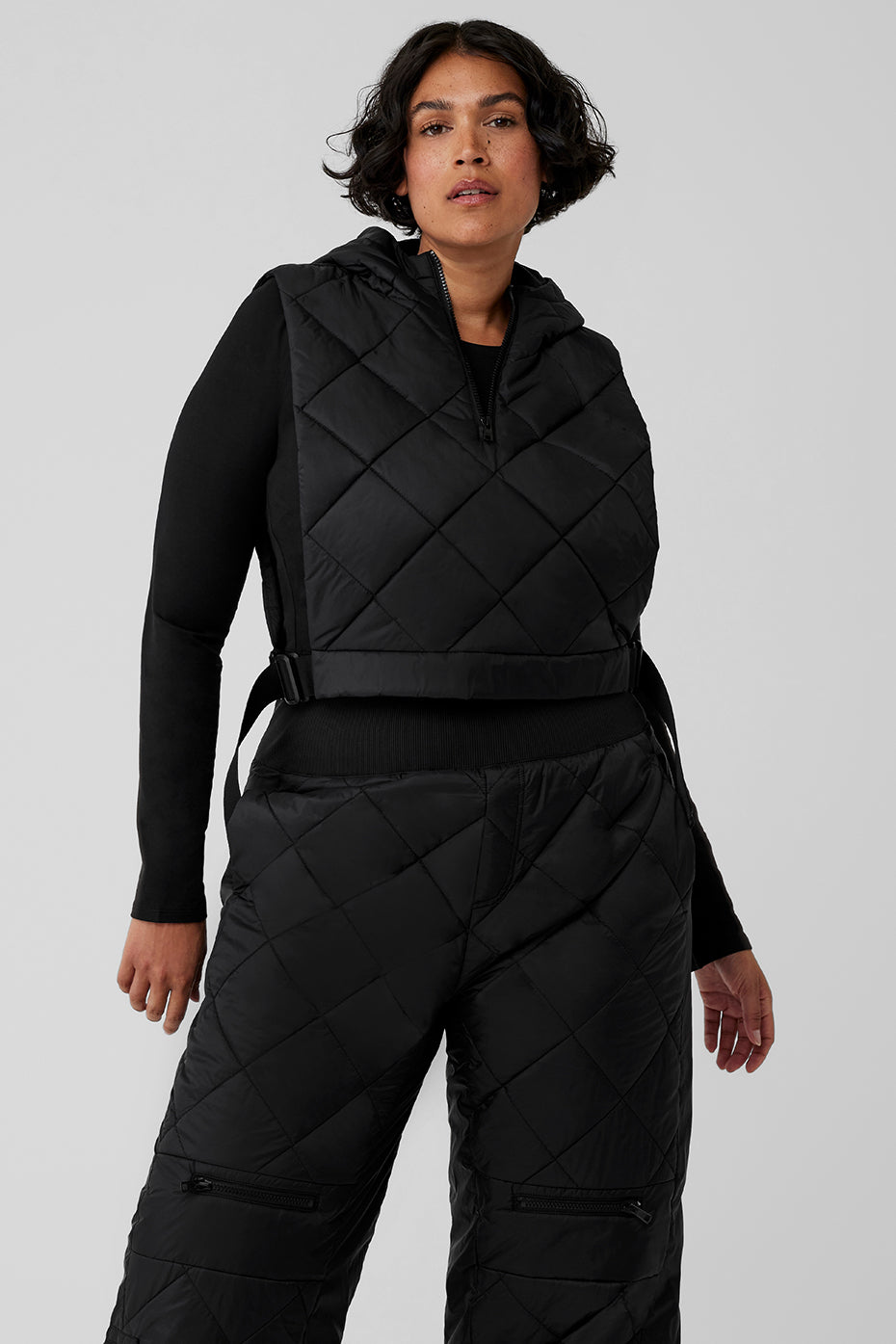 Cropped Snowrider Sleeveless Puffer Top - Black