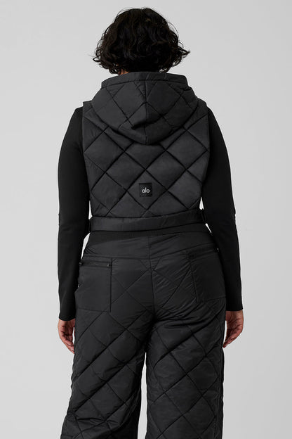 Cropped Snowrider Sleeveless Puffer Top - Black