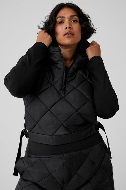 Cropped Snowrider Sleeveless Puffer Top - Black