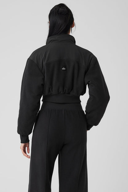 Polar Fleece Cropped Wintry Mix Jacket - Black