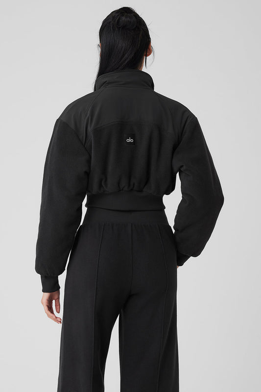 Polar Fleece Cropped Wintry Mix Jacket - Black