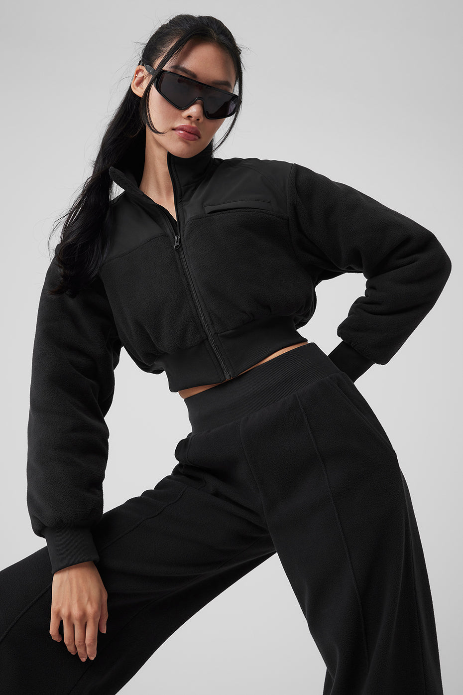 Polar Fleece Cropped Wintry Mix Jacket - Black