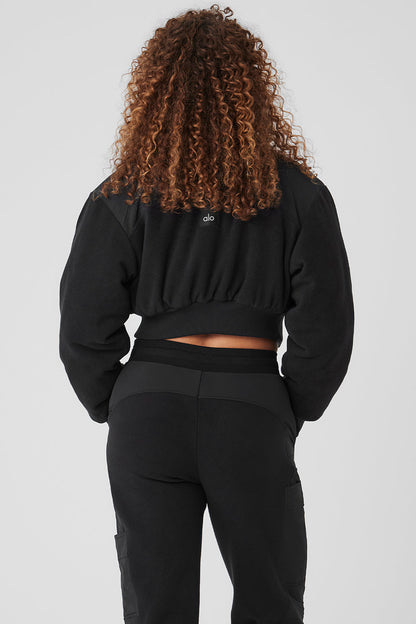 Polar Fleece Cropped Wintry Mix Jacket - Black