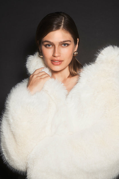 Opulent Faux Fur Cropped Jacket - Ivory