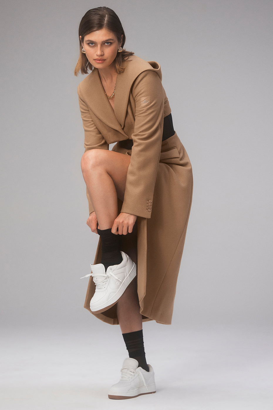 Winter Wool Vendome Long Corset Coat - Toasted Almond/Black