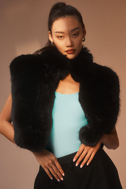 Opulent Faux Fur Cropped Vest - Black