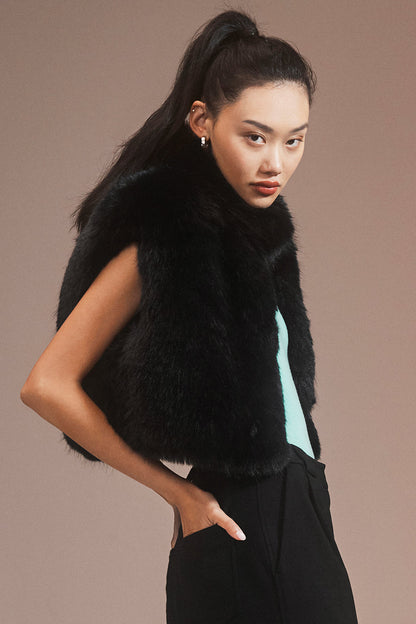 Opulent Faux Fur Cropped Vest - Black