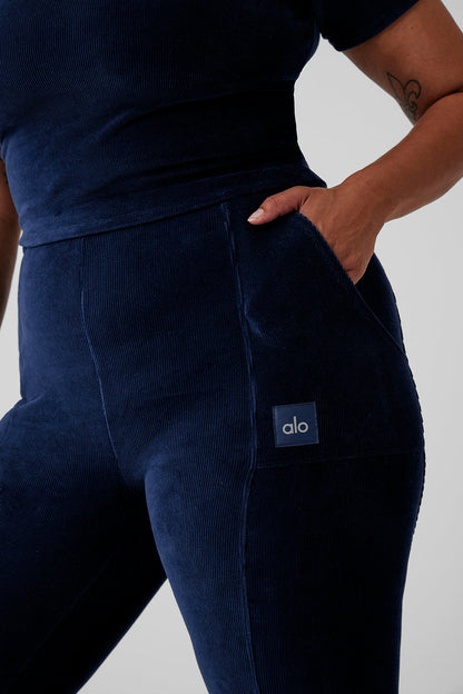 Micro Corduroy High-Waist Winter Break Flare Pant - Navy