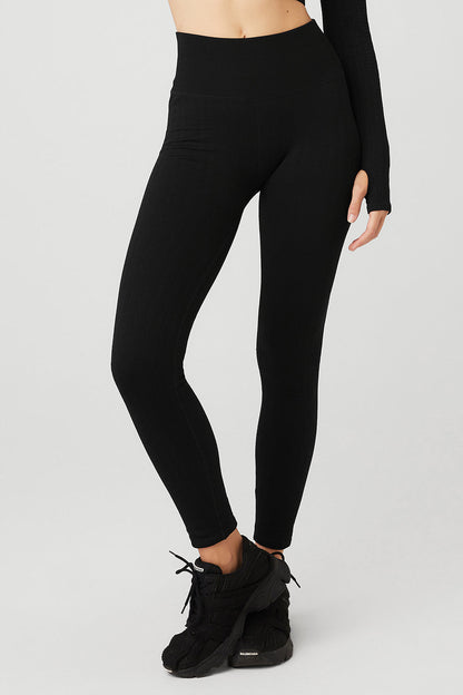 Seamless Cable Knit High-Waist Legging - Black