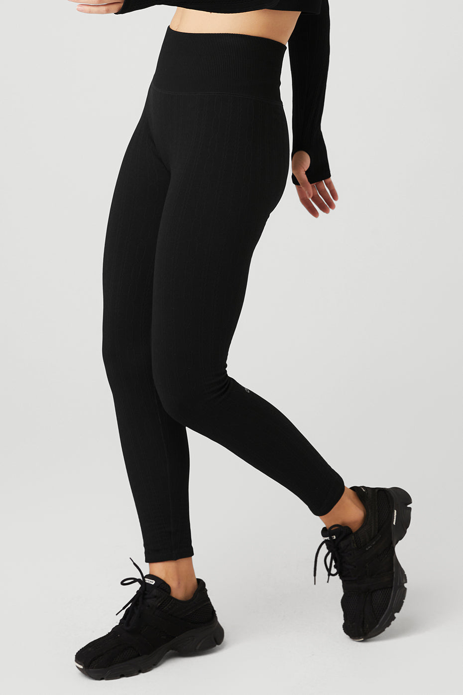 Seamless Cable Knit High-Waist Legging - Black