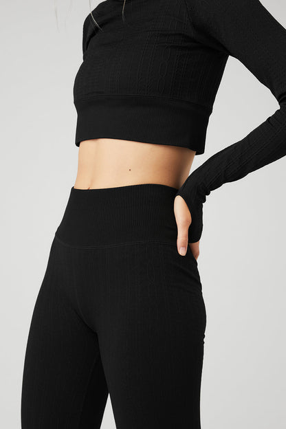 Seamless Cable Knit High-Waist Legging - Black