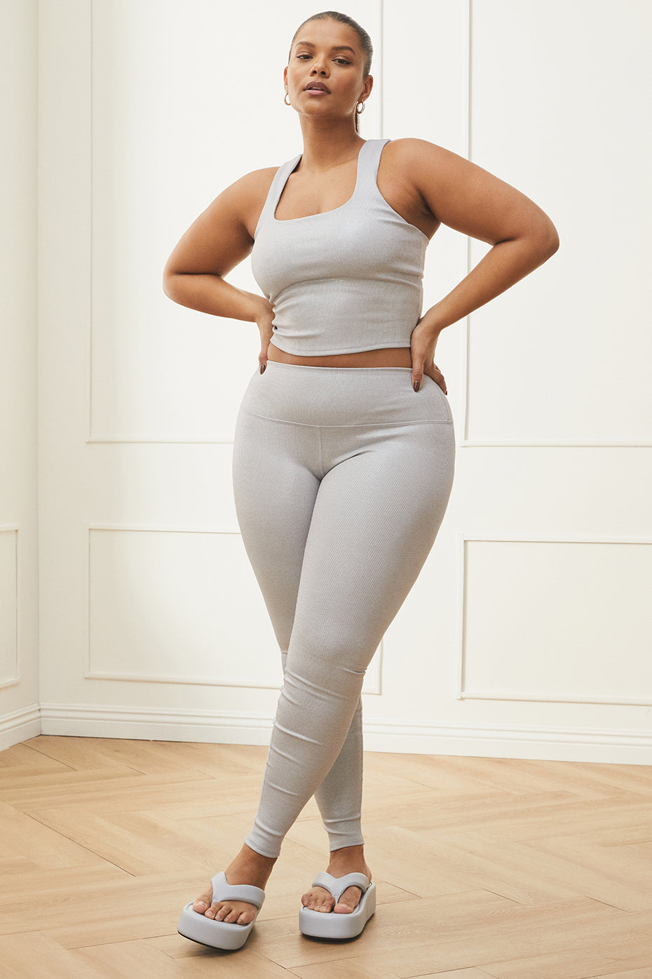 Alosoft Ribbed High-Waist Shimmer Legging - Light Grey Iridescent