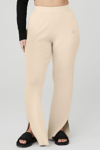 Knit High-Waist Salana Wide Leg Pant - Macadamia