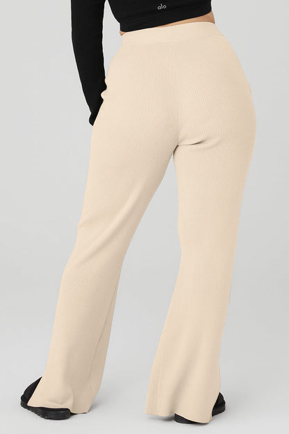 Knit High-Waist Salana Wide Leg Pant - Macadamia