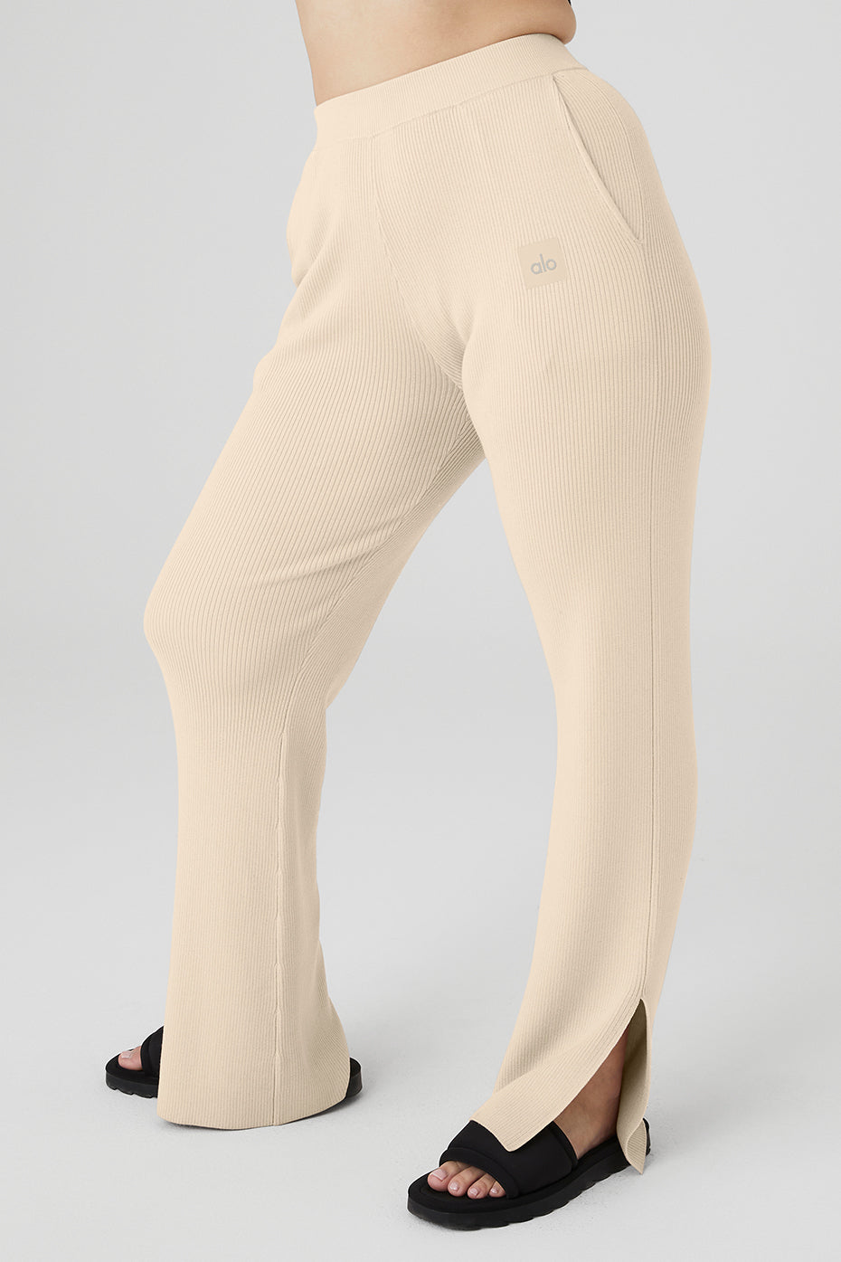 Knit High-Waist Salana Wide Leg Pant - Macadamia