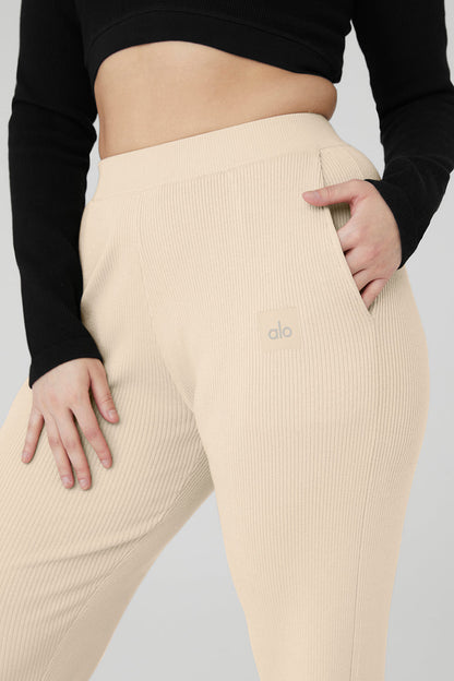 Knit High-Waist Salana Wide Leg Pant - Macadamia