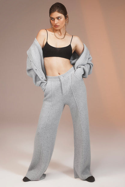 High-Waist Cashmere Ma Cherie Trouser - Light Heather Grey