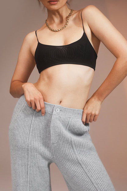 High-Waist Cashmere Ma Cherie Trouser - Light Heather Grey