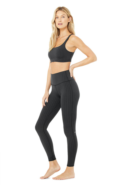 High-Waist Pinstripe Legging - Anthracite/Black