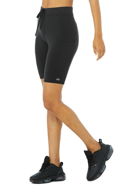 9" High-Waist Checkpoint Biker Short - Black