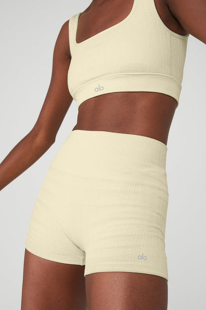 Semi-Sheer Seamless Cable Knit Hot Short - French Vanilla