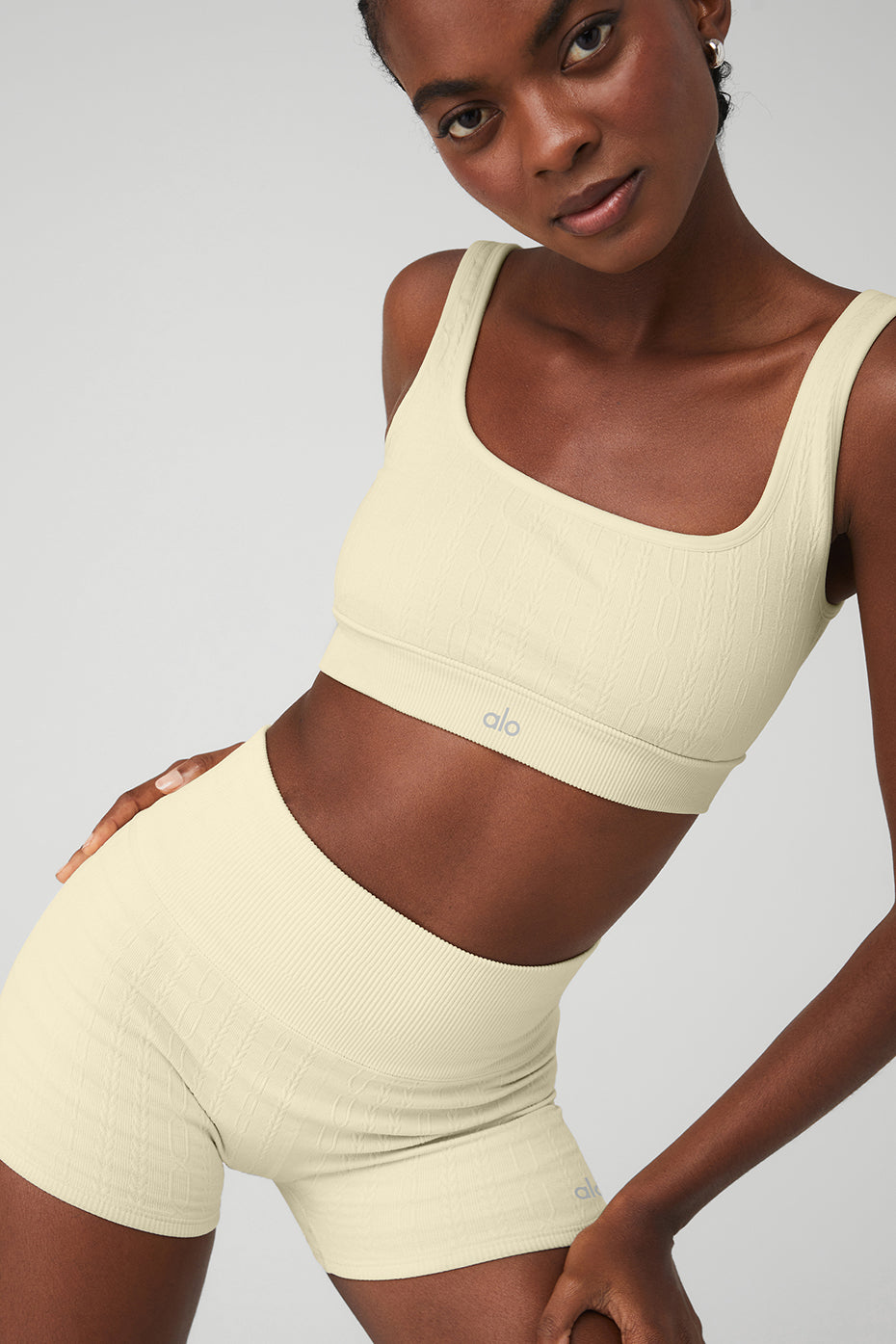 Semi-Sheer Seamless Cable Knit Hot Short - French Vanilla