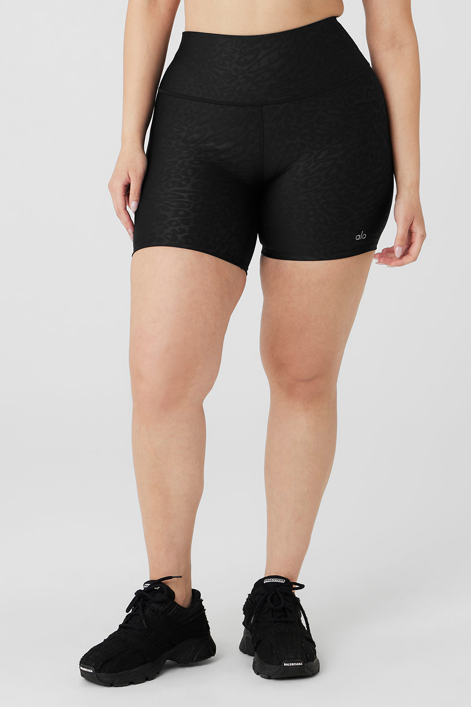 5" Airlift High-Waist Leopard Debossed Biker Short - Black