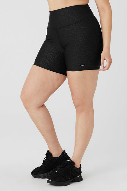 5" Airlift High-Waist Leopard Debossed Biker Short - Black