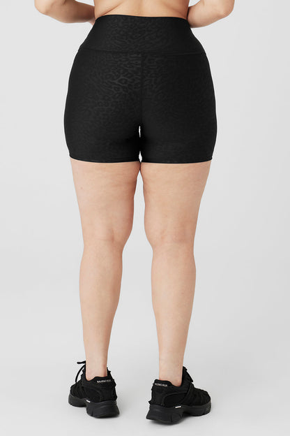 5" Airlift High-Waist Leopard Debossed Biker Short - Black